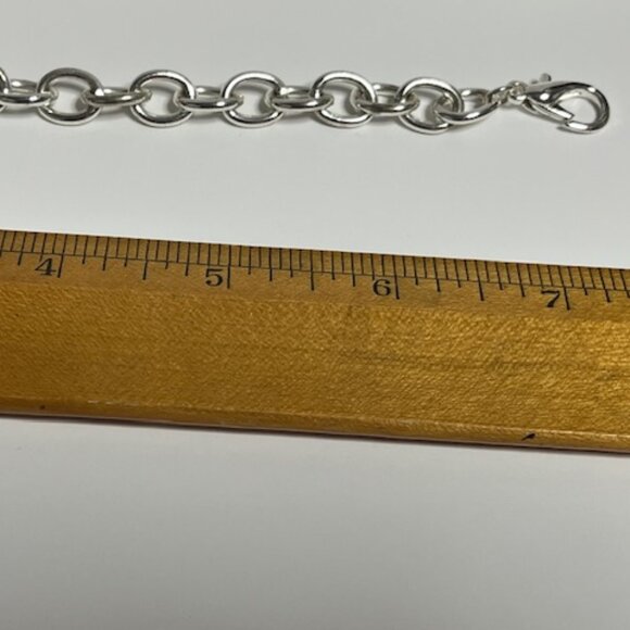 Silver-Tone Chain Charm Bracelet w/Heart, "M" Initial, Faux Pearl, Rhinestones - Picture 12 of 13